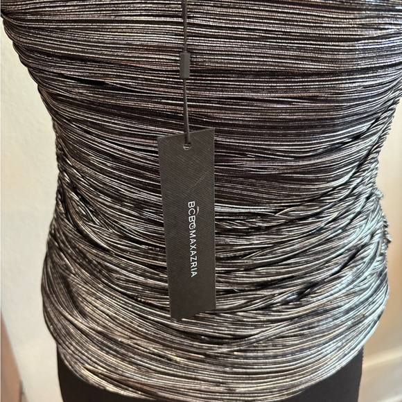 NWT BCBGMaxAzria Black and Silver Ruched Blouse - Picture 5 of 5